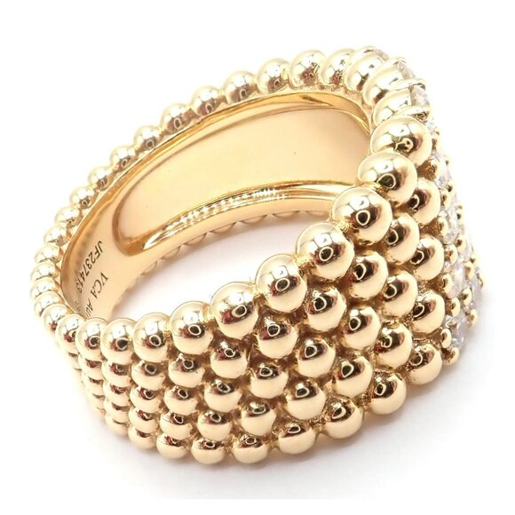 Van Cleef & Arpels 18k Yellow Gold Perlee Diamond 5 Row Band Ring Size 5.75 Cert - Picture 4 of 12